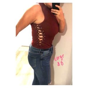 Merlot, side lace up, body suit